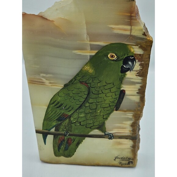 Parrot hand painted on polished slate Signed Tijuana 85 - Picture 2 of 10